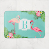 Tropisches Flamingo und Hibiskus Blume Monogram Badematte
