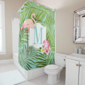 Tropisches Flamingo und Hibiskus Blume Monogram Duschvorhang (Beispiel)