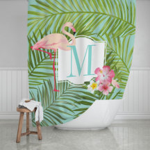 Tropisches Flamingo und Hibiskus Blume Monogram