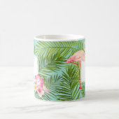 Tropisches Flamingo und Hibiskus Blume Monogram Kaffeetasse (Mittel)