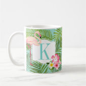 Tropisches Flamingo und Hibiskus Blume Monogram Kaffeetasse (Links)