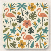Tropisches Flamingo- und Palmenbaum-Muster Getränkeuntersetzer (Vorderseite)