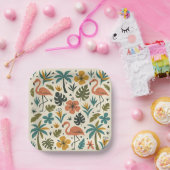 Tropisches Flamingo- und Palmenbaum-Muster Pappteller (Party)
