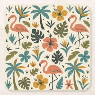 Tropisches Flamingo- und Palmenbaum-Muster Rechteckiger Pappuntersetzer