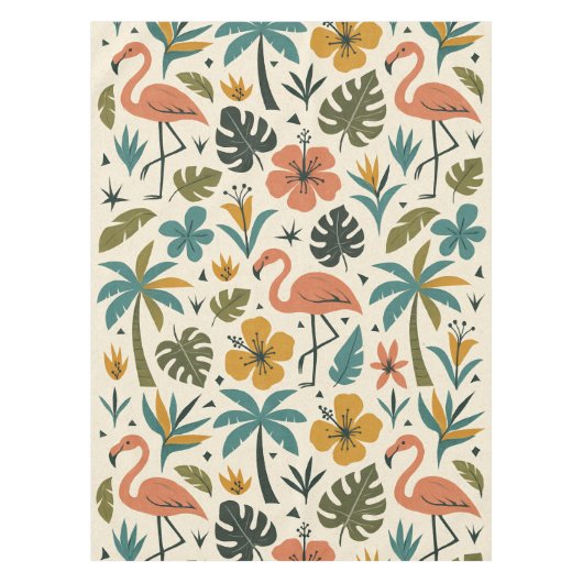 Tropisches Flamingo- und Palmenbaum-Muster Tischdecke (Vorderseite)