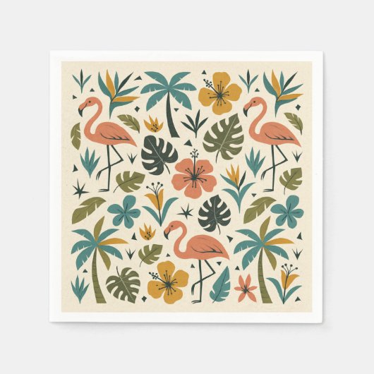 Tropisches Flamingo und Palmenbaummuster Serviette (Vorderseite)