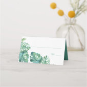 Tropisches Flamingo & Watercolor Grüne Hochzeit Platzkarte (Vorderseite)