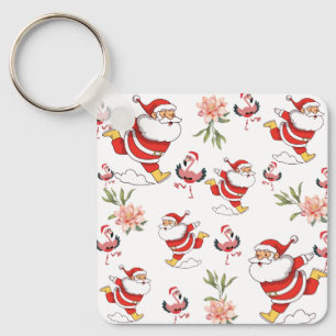 Tropisches Flamingo-Weihnachtsmann-Weihnachtsmuste Schlüsselanhänger