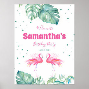 Tropisches Flamingo-Willkommensparty-Schild Poster
