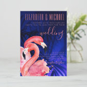 Tropisches Flamingos Hochzeitsfeiern Einladung Pin (Stehend Vorderseite)