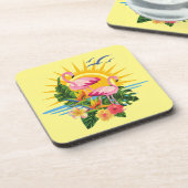 Tropisches Flamingos Sonnenschein und Blume Getränkeuntersetzer (Linke Seite)