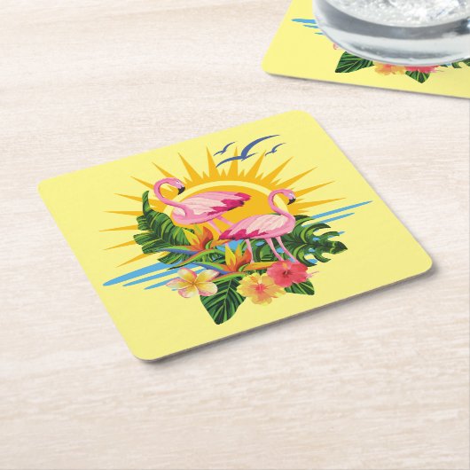 Tropisches Flamingos Sonnenschein und Blume Rechteckiger Pappuntersetzer (angewinkelt)