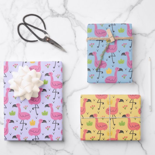 Tropisches Flamingos Wrapping Paper Set 3 Geschenkpapier Set (Vorderseite)