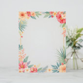 Tropisches Floral auf blauem Briefpapier (Stehend Vorderseite)