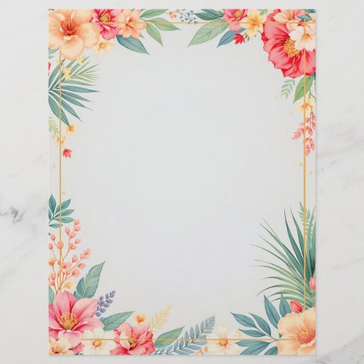 Tropisches Floral auf blauem Briefpapier (Vorderseite)