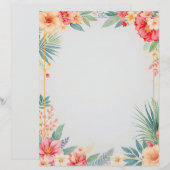 Tropisches Floral auf blauem Briefpapier (Vorne/Hinten)