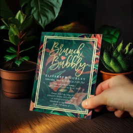 Tropisches Floral Gold Rahmen Hawaiianisches Braut Einladung