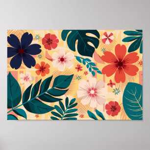 Tropisches Floral mit fetten Blätter und Blume Poster