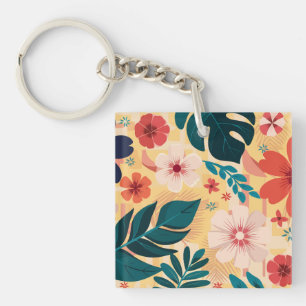 Tropisches Floral mit fetten Blätter und Blume Schlüsselanhänger