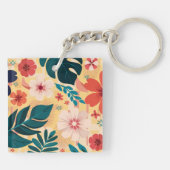 Tropisches Floral mit fetten Blätter und Blume Schlüsselanhänger (Rückseite)