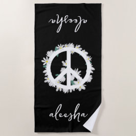 Tropisches Floral Peace Sign Personalisiert Black Strandtuch