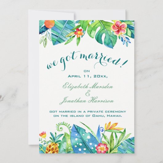 Tropisches florales Elegant Wir Got Verheirateten Einladung (Vorderseite)