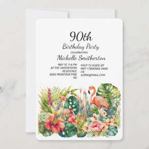 Tropisches Florales Flamingo 90. Geburtstag  Einladung