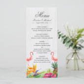 Tropisches florales Flamingo Ananas Hochzeitsmenü Menükarte (Stehend Vorderseite)