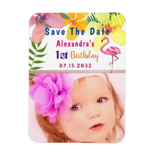 Tropisches Florales Geburtstagsfoto Save-the-Date Magnet