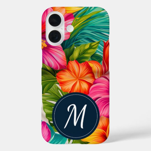 Tropisches Florales Hibiskus Monogramm Case-Mate iPhone Hülle (Rückseite)