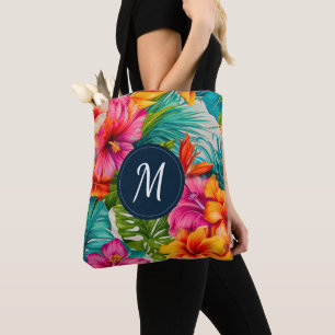 Tropisches Florales Hibiskus Monogramm Tasche