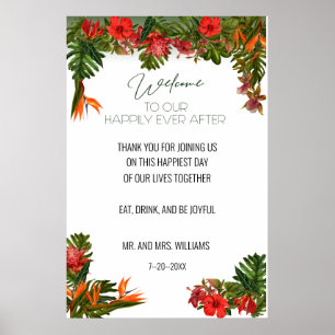 Tropisches Florales Hochzeits-Willkommensschild Poster