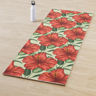 Tropisches florales nahtloses Muster rote Blumen Yogamatte
