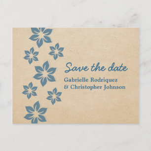 Tropisches florales Save the Date Postkarte, blau Ankündigungspostkarte