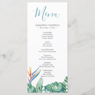 Tropisches florales Thema Hochzeitsmenükarte Menükarte