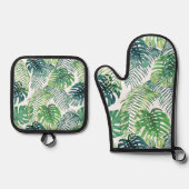 Tropisches Foliage-Design Oven Mitt & Pot Holset Ofenhandschuh & Topflappen-Set (Vorderseite)
