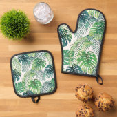 Tropisches Foliage-Design Oven Mitt & Pot Holset Ofenhandschuh & Topflappen-Set (Oben Unten)