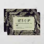 Tropisches Foliage Grün Schwarzes Script RSVP Karte (Vorne/Hinten)