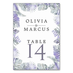 Tropisches Foliage Lavendel Mist Wasserfarbe Tischnummer