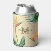 Tropisches Foliage Palm Floral Monogram Script Dosenkühler (Kanne Vorderseite)