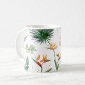 Tropisches Foliage Palm Floral Monogram Script Kaffeetasse (Vorderseite Links)