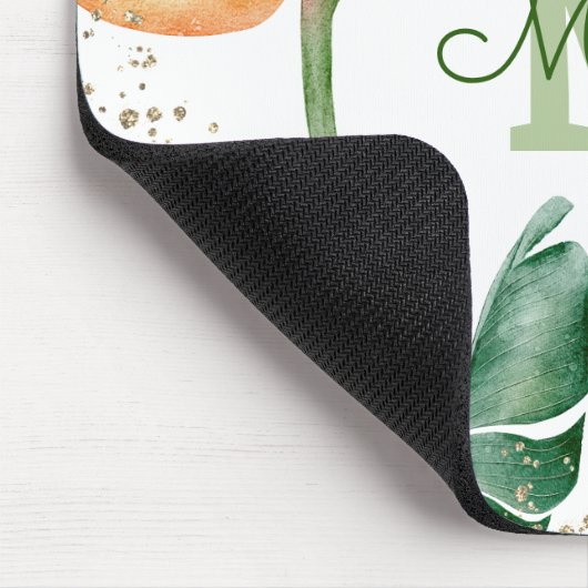 Tropisches Foliage Palm Floral Monogram Script Mousepad (Ecke)