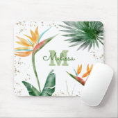 Tropisches Foliage Palm Floral Monogram Script Mousepad (Mit Mouse)