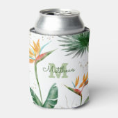 Tropisches Foliage Palm Monogram Script Gold Dosenkühler (Kanne Vorderseite)