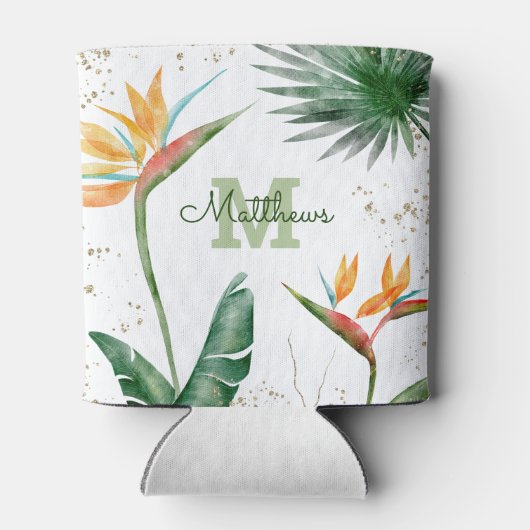 Tropisches Foliage Palm Monogram Script Gold Dosenkühler (Rückseite)