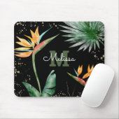 Tropisches Foliage Palm Monogram Script Gold Mousepad (Mit Mouse)