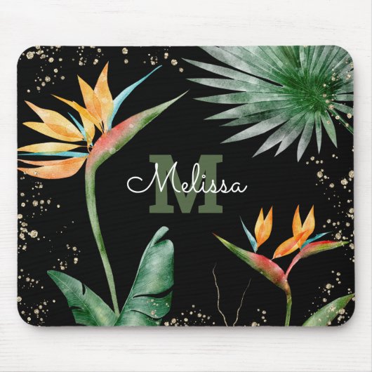 Tropisches Foliage Palm Monogram Script Gold Mousepad (Vorne)