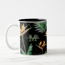 Tropisches Foliage Palm Monogram Script Gold Zweifarbige Tasse