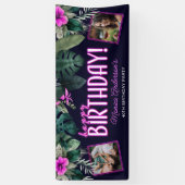 Tropisches Foliage Rosa Neon Happy Birthday Foto Banner (Vertikal)