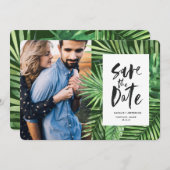 Tropisches Foto aus Palmblättern und Blattblättern Save The Date (Vorne/Hinten)